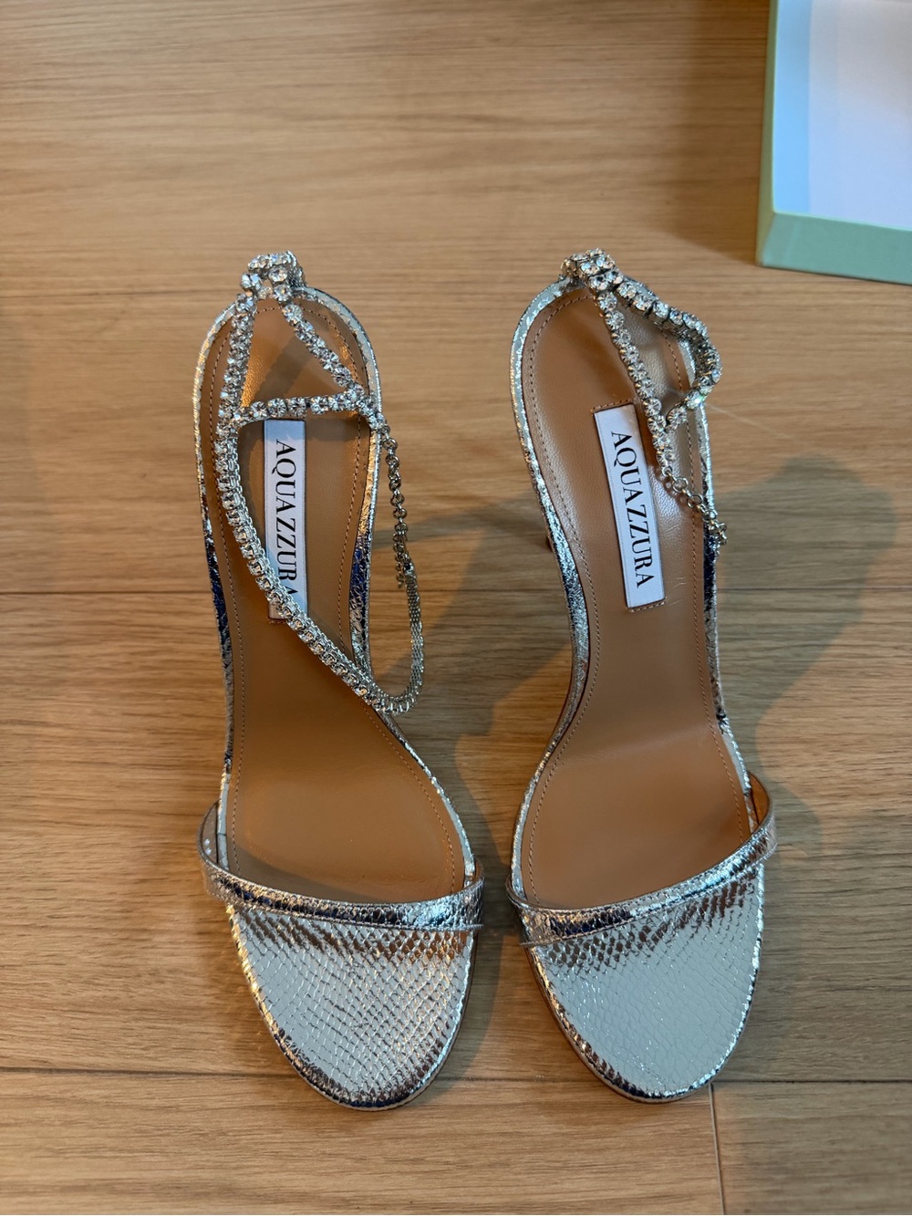 Aquazzura Metallic Silver Crystal-Strap Stiletto Sandals